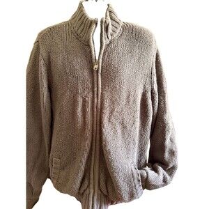 Fossil Mens Large Full Zip Sweater Jacket Brown Fleece Lined Mock Neck Knit